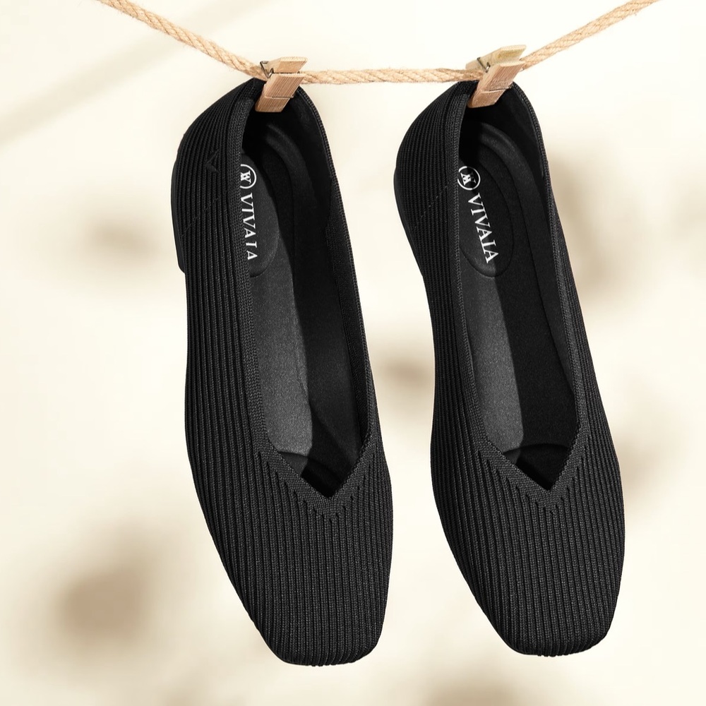VIVAIA Women's Black Knit Flats - Comfortable Slip-On Loafers